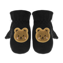 (L, Black) Cartoon Bear Gloves Full Finger Mitts Thickened Windproof Warm Snow Gloves Thermal Gloves for Boy Girl Winter Mittens  White S