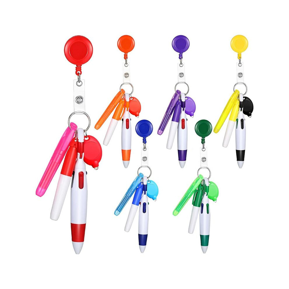 Photos - Felt Tip Pen 6Pack Badge Reel Pen Retractable Pens Clip with Mini Highlighter Nurse Pens Neon Marker Pen LED Keychain Key Ring