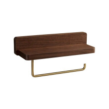 Elegante supporto da parete in noce per il bagno, con portarotolo e portasciugamani, ideale per riporre telefono e altri oggetti in bagni e cucine