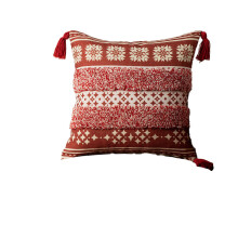 Housse de coussin décorative bohème style ferme, en tissu texturé épais et résistant, idéale pour égayer n'importe quelle pièce ou canapé