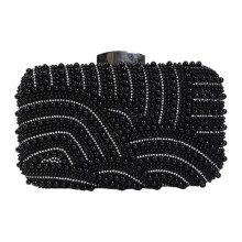 (Black) Delicate Embroidered Evening Bag With Faux Pearls Decors Multiple Carrying Option Practical Special Occasion Essential  Silver