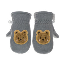 (S, Gray) Cartoon Bear Gloves Full Finger Mitts Thickened Windproof Warm Snow Gloves Thermal Gloves for Boy Girl Winter Mittens  White S