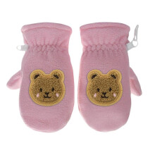 (M, Pink) Cartoon Bear Gloves Full Finger Mitts Thickened Windproof Warm Snow Gloves Thermal Gloves for Boy Girl Winter Mittens  White S