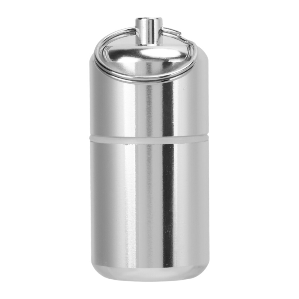 Emergency Outdoor Pill Container, Stainless Steel Keychain, Securely Stores Medications