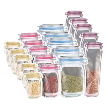 Saco Reutilizável com Zíper para Garrafa Mason Saco com Zíper para Garrafa Mason Saco Multifuncional Reutilizável para Armazenamento de Alimentos