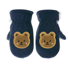 (L, Navy blue) Cartoon Bear Gloves Full Finger Mitts Thickened Windproof Warm Snow Gloves Thermal Gloves for Boy Girl Winter Mittens White S