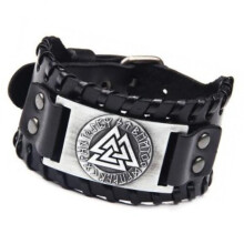 Bracelet gothique en cuir PU noir, manchette ornée d'un arbre de vie, style viking, amulette nordique, taille ajustable, design rétro celtique et