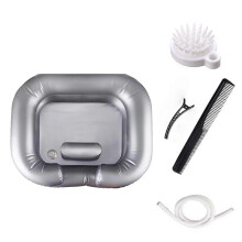 (Gray) Portable Inflatable Hair Wash Basin AntiSlip Base Ergonomic Pillow Shampoo Basin For Seniors Disabled Adults Bed Bathing  White