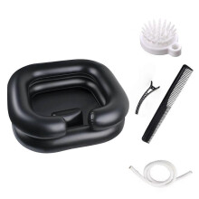 (Black) Portable Inflatable Hair Wash Basin AntiSlip Base Ergonomic Pillow Shampoo Basin For Seniors Disabled Adults Bed Bathing  White