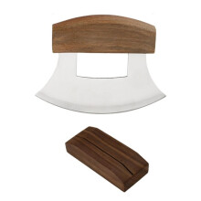 Pizza Cutter WoodGrip Rocker Slicer Ergonomic Anti Slip Handle Classic Walnutwood and Stainless Steel Blades A