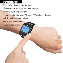 Wireless Restaurant Pager Waiter Calling System with Watch Call Button for Hookah Bar Cafe Bar Customer Service Black