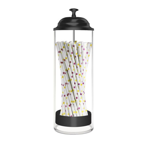 Straw Holder for Standard Size Drinking Straws, Plastic Straw Dispenser for Counter with Lid 1
