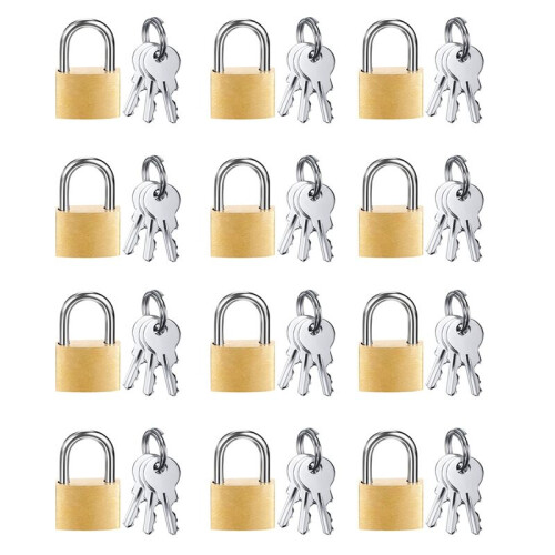 12 Pack  Padlock Small Padlock Solid Brass Locks with 3 Key for Luggage Lock,Backpack,Gym Locker Lock,Suitcase Lock