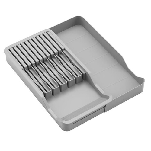 Block Holder with Expandable Organizer Storage Tray for Kitchen Countertop Retractable Organizer Drawer