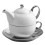 White Ceramic Tea for One Set with Handle, 450ml Teapot & 350ml Coffee Cup with Saucer 1