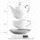White Ceramic Tea for One Set with Handle, 450ml Teapot & 350ml Coffee Cup with Saucer 6