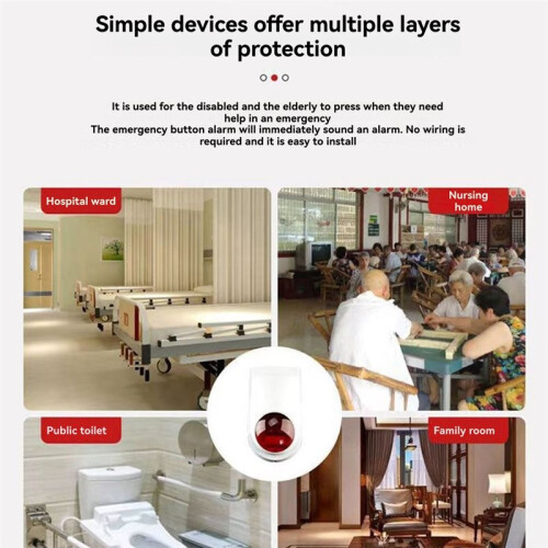 Restroom Accessible Alarm One-Click Wireless Call Device for Disabled Persons SOS Emergency Help Audible Visual Alarm EU 2