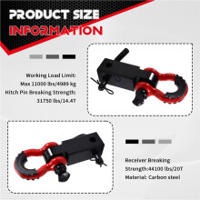Shackle Hitch Receiver Double Hole Recovery Shackle Block Powder Coat Hitch Pin D-Ring for SUV Trucks Jeeps Off-Road