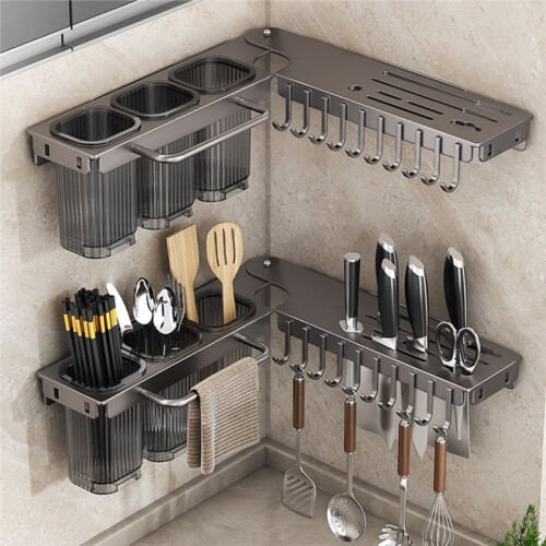 Wall Mounted Kitchen Storage Rack Large Capacity 90 Degree Rotation Chopsticks Cage Space Saving Moisture 1