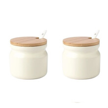 Ceramic Sugar Bowl with Lid and Spoon, White Salt and Sugar Storage Jar for Kitchen