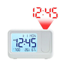 (White white screen) Minimalists Design LCD Electronic Projection Alarm Clock Detection Energy Saving Technology Bedsides Tabletop Use Multicolor