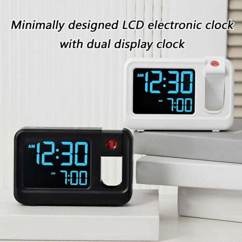 (Black and white scre) Minimalists Design LCD Electronic Projection Alarm Clock Detection Energy Saving Technology Bedsides Tabletop Use Multicolor 1