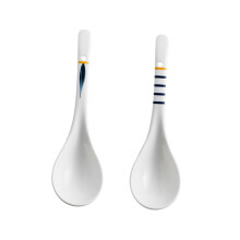 2Pcs Ceramic Soup Spoon Set with Ergonomic Long Handle for Rice and Porridge Asian Style Kitchen