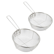 2Pcs Stainless Steel Frying Basket Set Foldable Round Deep Fryer for French Fries and Home Cooking