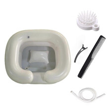 (White) Portable Inflatable Hair Wash Basin AntiSlip Base Ergonomic Pillow Shampoo Basin For Seniors Disabled Adults Bed Bathing  White