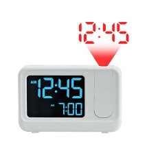 (White black screen) Minimalists Design LCD Electronic Projection Alarm Clock Detection Energy Saving Technology Bedsides Tabletop Use Multicolor