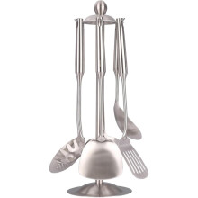 18/10 Stainless Steel Kitchen Utensils Set - 15'' All Metal Cooking Utensils with Countertop Rotating Holder Stand