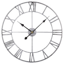 60cm Retro Iron Roman Numerals Wall Clock Battery Operated Silent Design for Living Room Decor Silver Color