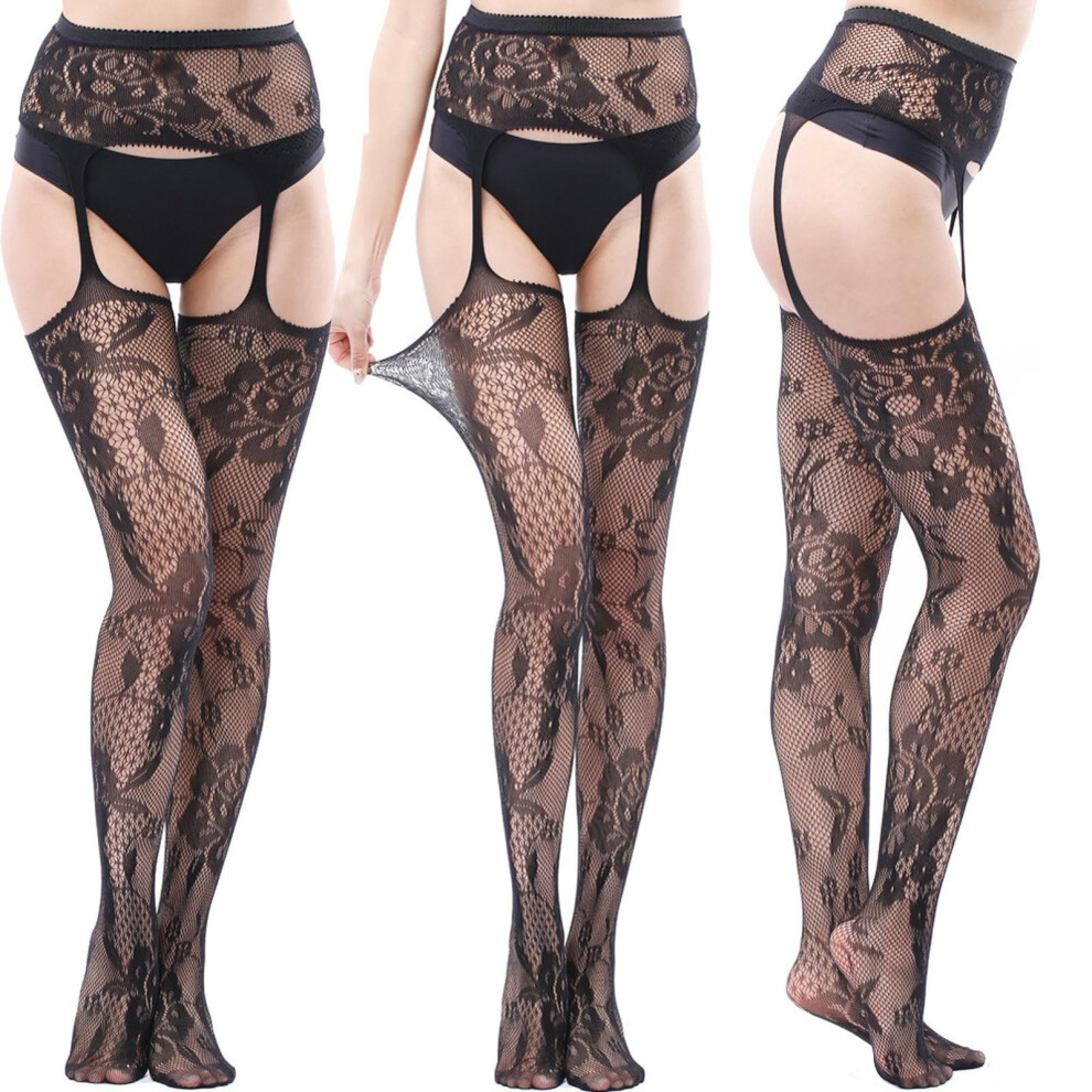 Pantyhose OpenCrotch Garter Stockings Fine Mesh NonSlip One Size Super Elastic
