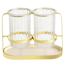 Utensil Holder with 2 Compartments, Gold Metal Silverware Caddy, Large Capacity Cutlery Organizer