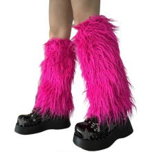 (25CM, rose Red) Women Furs Leg Warmer Winter Furry Long Boot Cuffs Fuzzy Shoe Cover Party Costume for Holiday Festival Performances Play  White 40CM