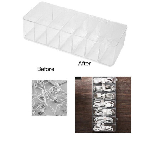 (8 grid enlarged with) Cable Storage Boxes Cable Organiser Box with 8 Compartments Transparent Cable Storage Box for Office and Household 1