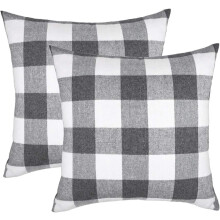 Housses de coussin décoratives pour extérieur, style champêtre, fermeture éclair invisible, texture lin, gris et blanc, lot de 2
