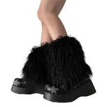 (15CM, Black) Women Furs Leg Warmer Winter Furry Long Boot Cuffs Fuzzy Shoe Cover Party Costume for Holiday Festival Performances Play  White 40CM