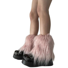 (20CM, Pink) Women Furs Leg Warmer Winter Furry Long Boot Cuffs Fuzzy Shoe Cover Party Costume for Holiday Festival Performances Play  White 40CM