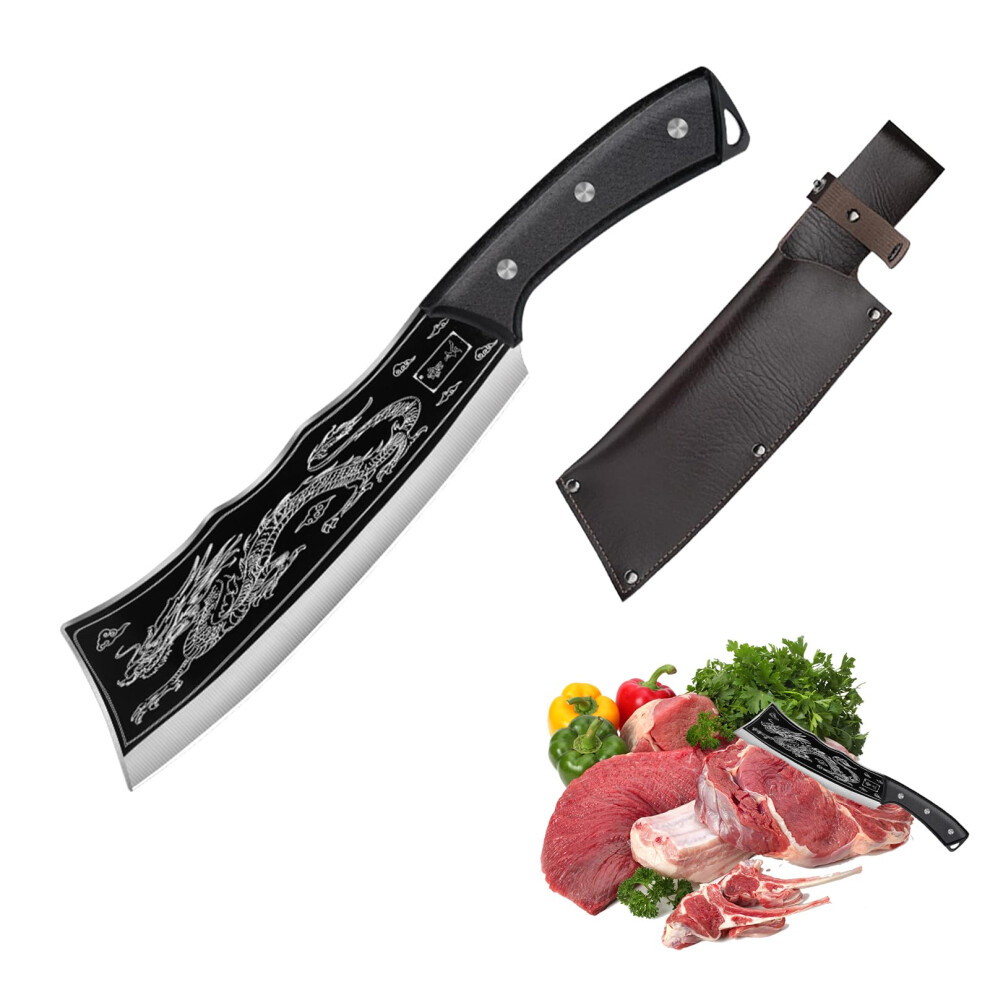 Japanese Chef Knife Handmade Dragon Slayer Titanium Steel with Sheath Ultra Sharp Wooden Handle
