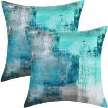 Taies d'oreiller carrées style ferme, motif abstrait, en velours, fermeture éclair invisible, pour canapé et salon (turquoise, lot de 2)