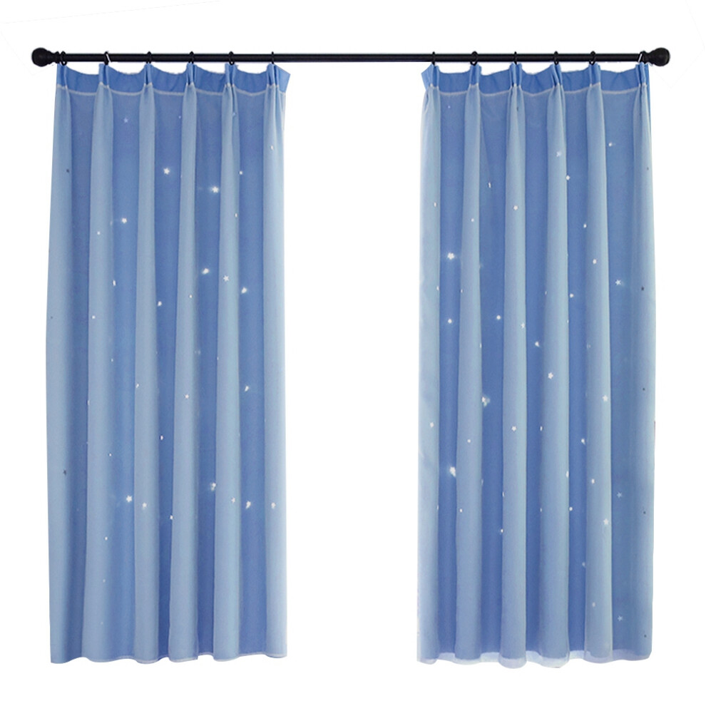 Double Layered Curtain with Hollow Star Design, Romantic Decor Room Darkening Fabric Thermal Insulated Grommet Curtains for Nursery Bedroom Living Roo