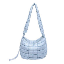 (Blue) Women Quilted Puffer Shoulder Bag Lightweight Crossbody Satchel Handbag with Adjustable Strap for Travel Work Shopping  White