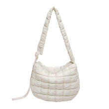 (White) Women Quilted Puffer Shoulder Bag Lightweight Crossbody Satchel Handbag with Adjustable Strap for Travel Work Shopping  White