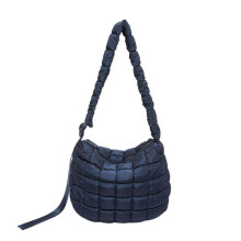(Deep Blue) Women Quilted Puffer Shoulder Bag Lightweight Crossbody Satchel Handbag with Adjustable Strap for Travel Work Shopping  White