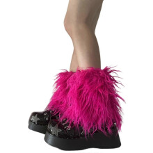 (20CM, rose Red) Women Furs Leg Warmer Winter Furry Long Boot Cuffs Fuzzy Shoe Cover Party Costume for Holiday Festival Performances Play  White 40CM