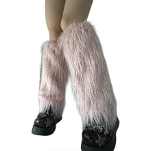 (40CM, Pink) Women Furs Leg Warmer Winter Furry Long Boot Cuffs Fuzzy Shoe Cover Party Costume for Holiday Festival Performances Play  White 40CM