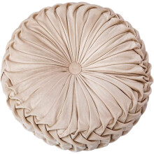 Coussin décoratif chic en velours doux et luxueux, orné d'un plissé artisanal raffiné. Diamètre : 38 cm. Nettoyage à sec.