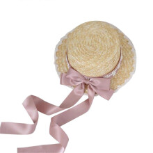 (S, bean paste powder) TeaParty SunHat Wide Brim Straw Boater Hat Women Ribbon Straw Hat Summer Straw Beachs Hat Bows Straw Hat SunHat Red S