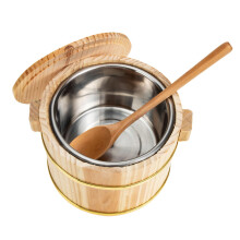 Japanese Wooden Sushi Rice Bucket with Stainless Steel Liner and Lid for Kitchen and Restaurant